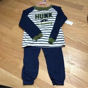Hunk in Training Outfit NEW 4T Striped Blue Green Long Sleeve Shirt Sweatpants